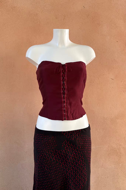 The Deep Burgundy Organza Corset Top