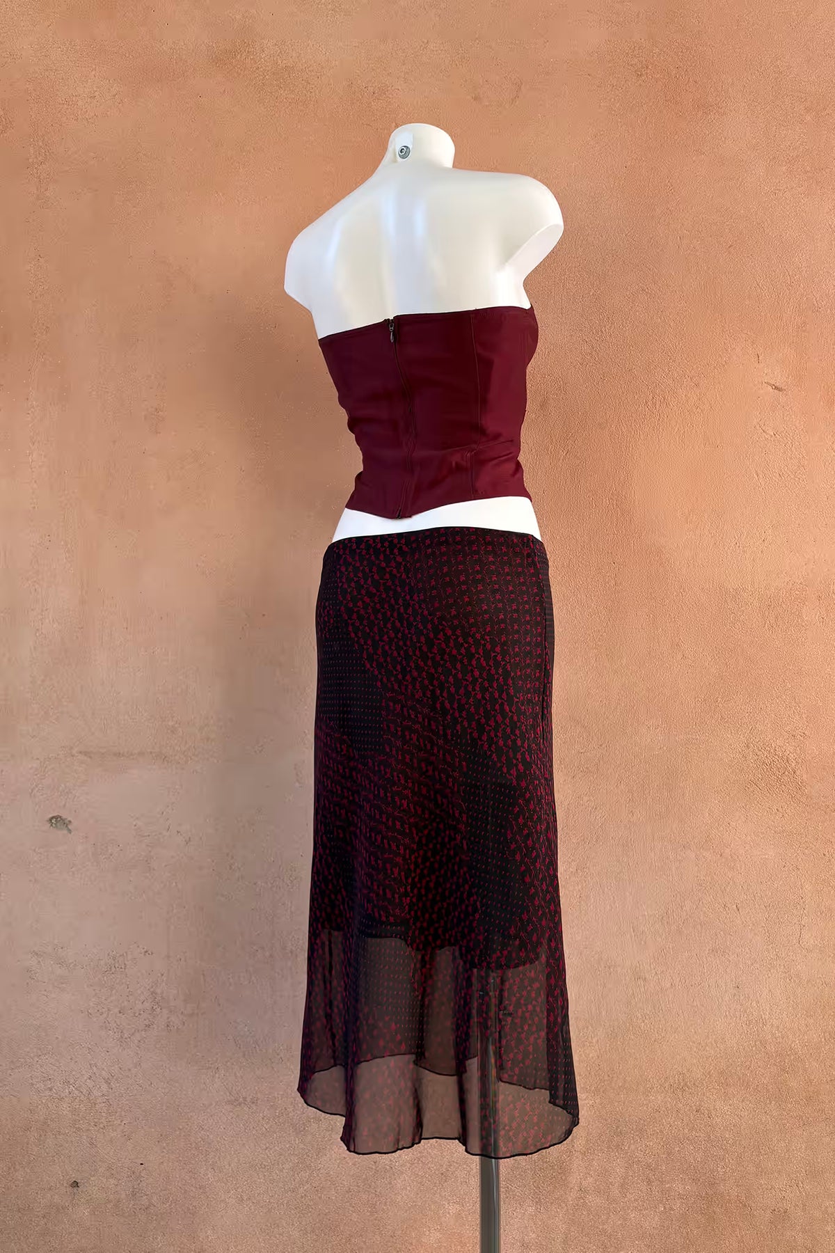 The Black & Red Chiffon Midi Skirt