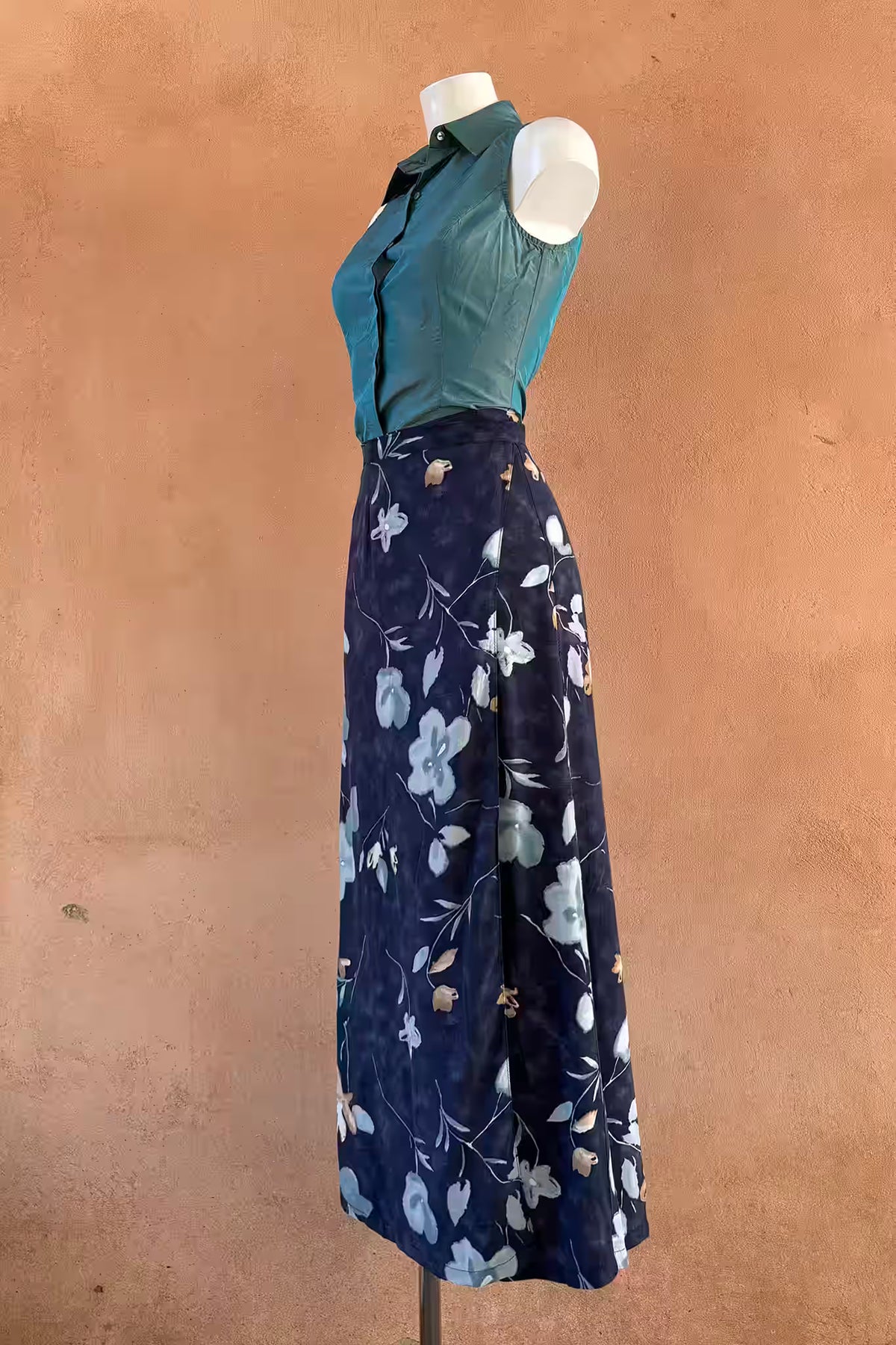 The Navy Watercolor Floral 90s Maxi Wrap Skirt