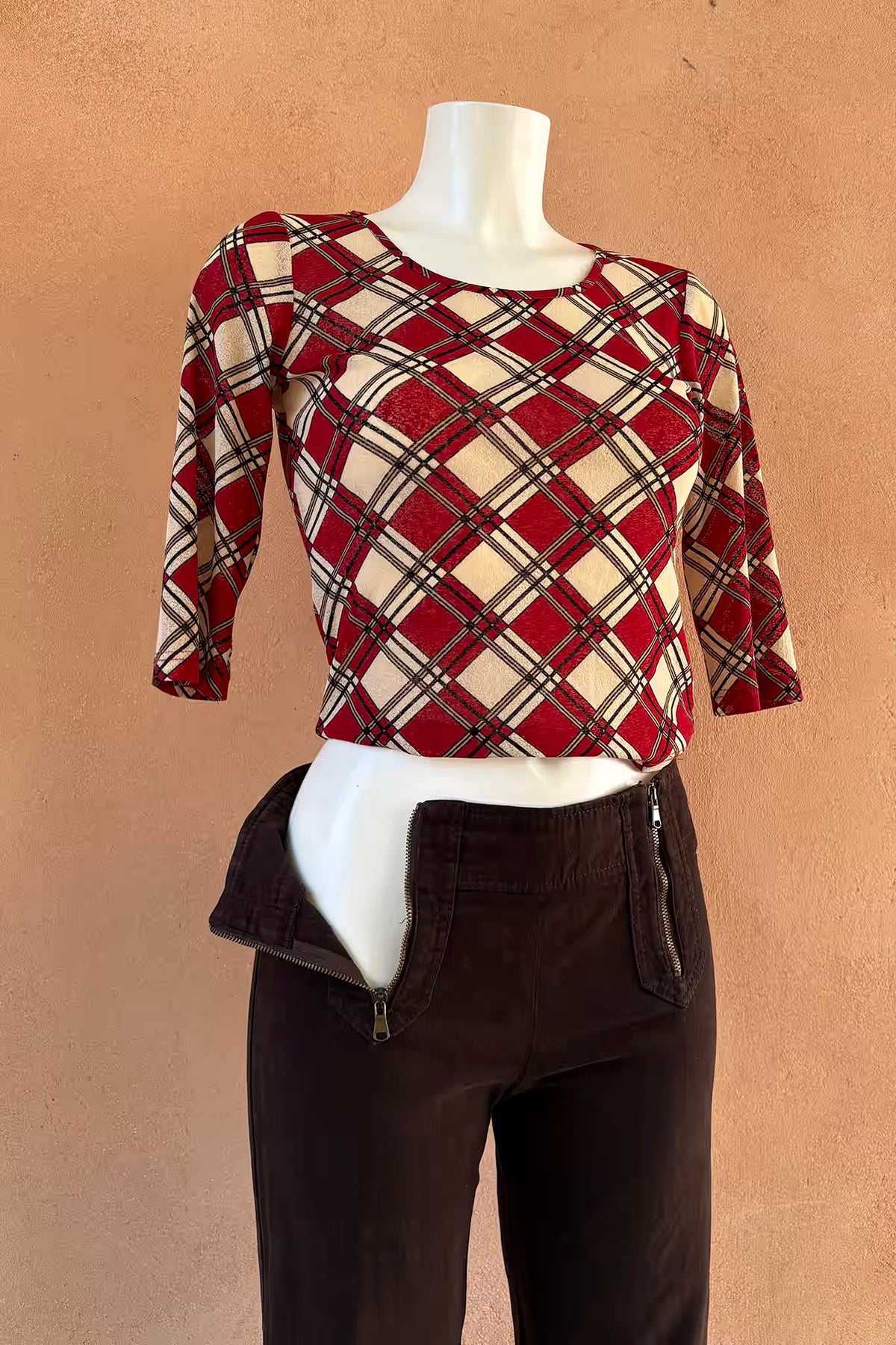 The Esisto by Conpibel Red Plaid Mesh Y2K Top
