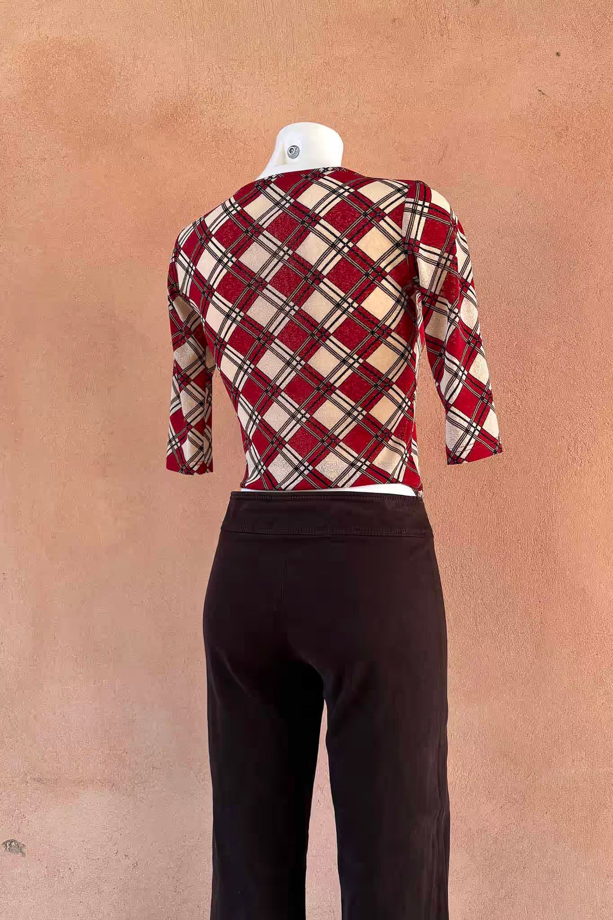 The Esisto by Conpibel Red Plaid Mesh Y2K Top