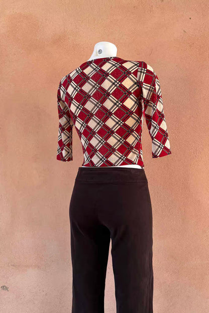 The Esisto by Conpibel Red Plaid Mesh Y2K Top