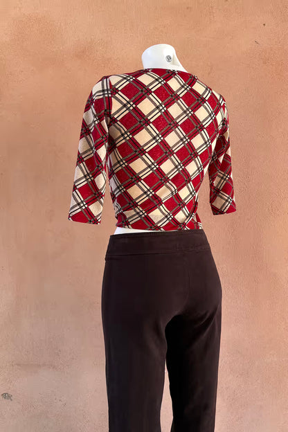 The Esisto by Conpibel Red Plaid Mesh Y2K Top