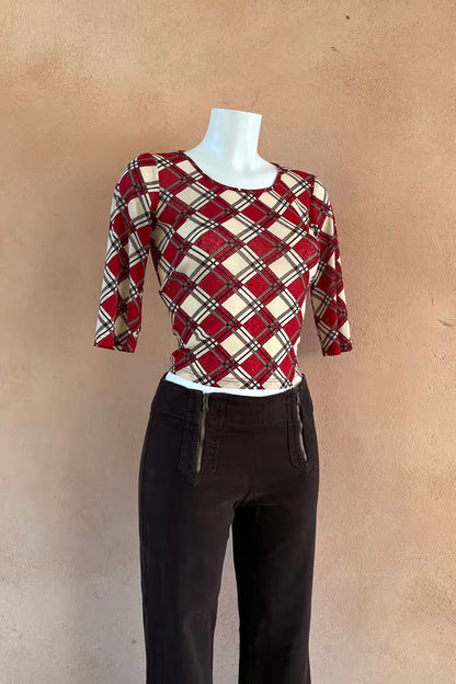 The Esisto by Conpibel Red Plaid Mesh Y2K Top