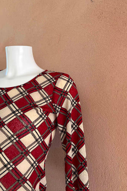 The Esisto by Conpibel Red Plaid Mesh Y2K Top