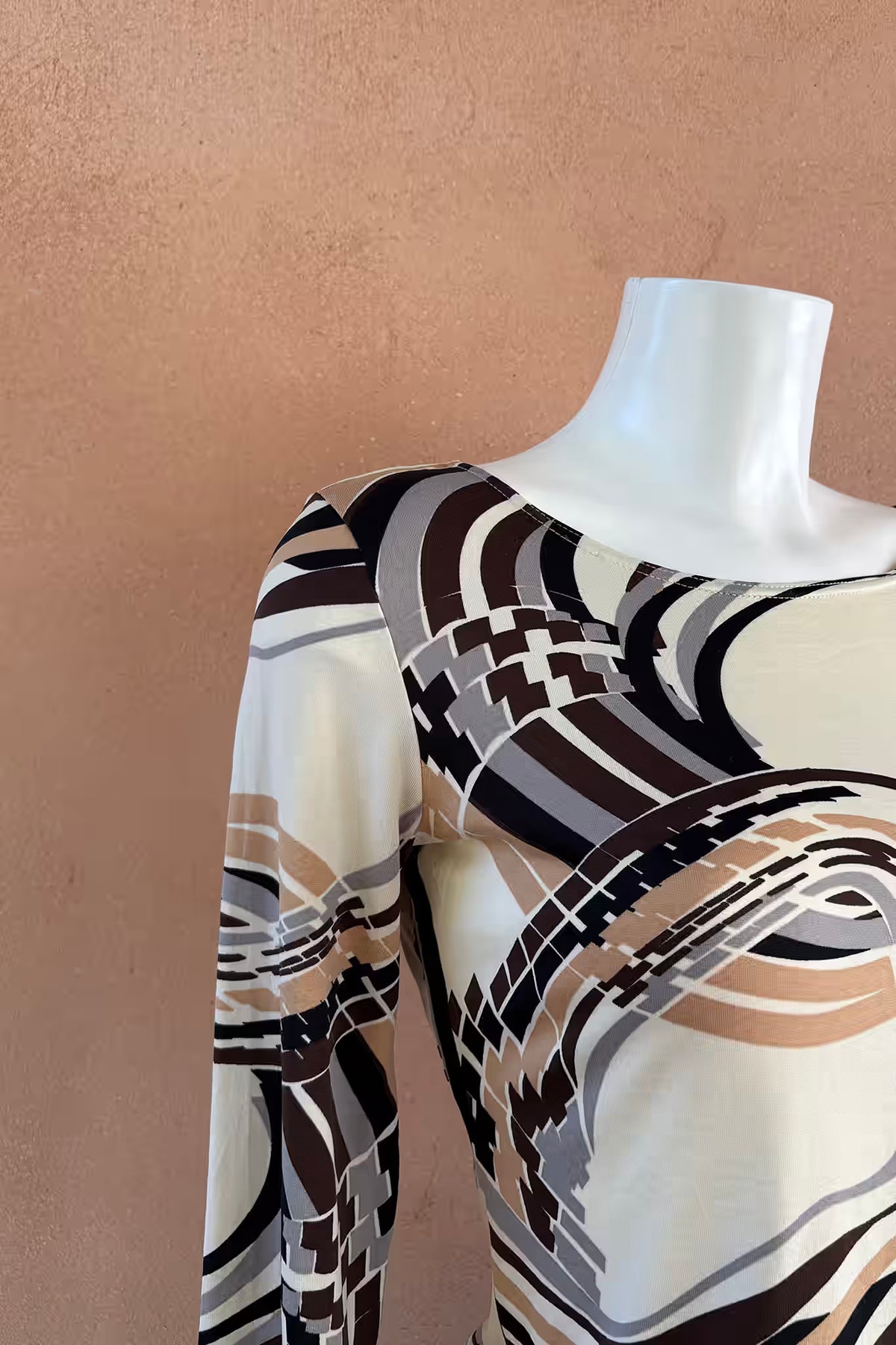 The Cream & Brown Geometric Swirl Y2K Top