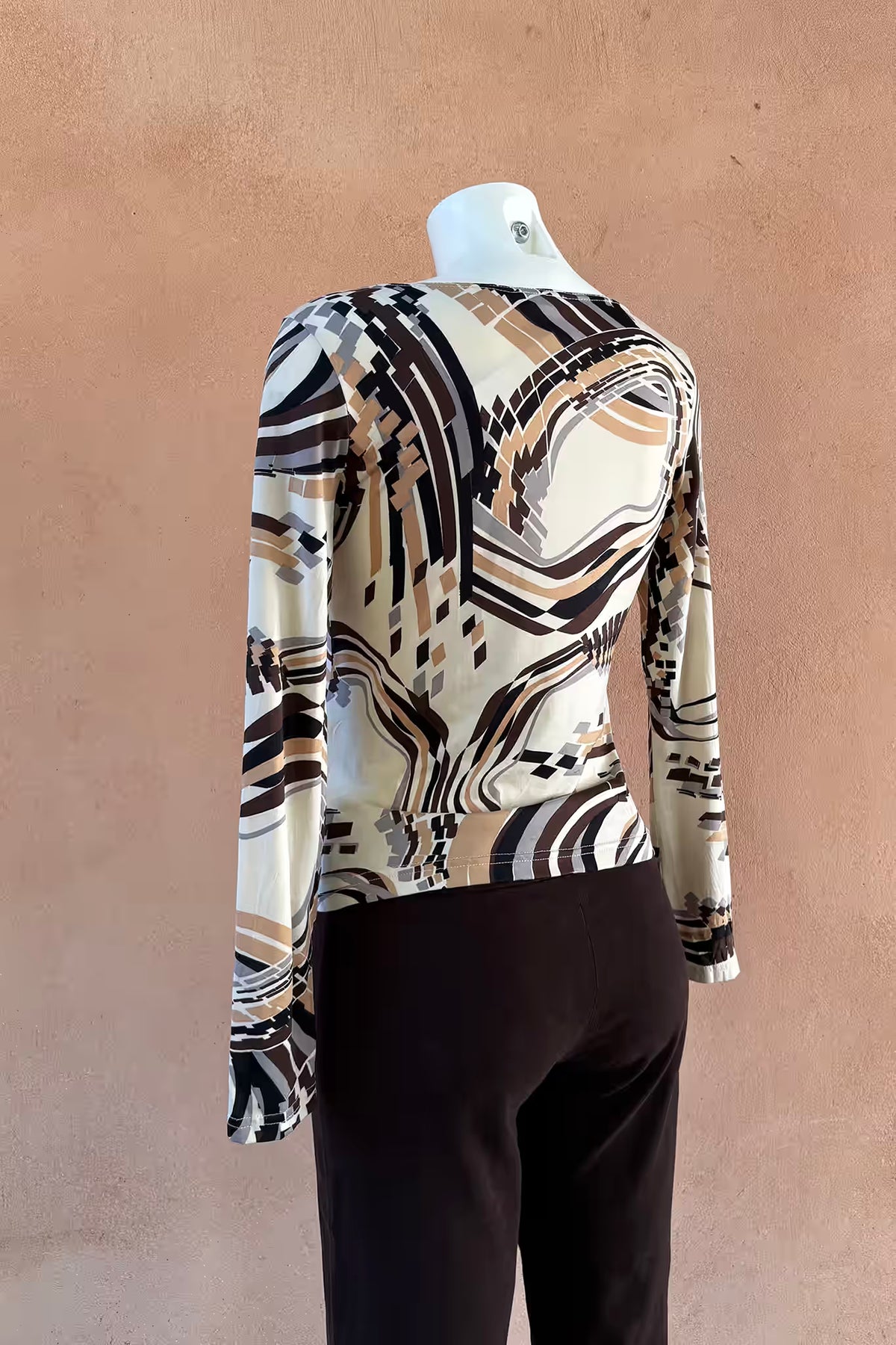 The Cream & Brown Geometric Swirl Y2K Top