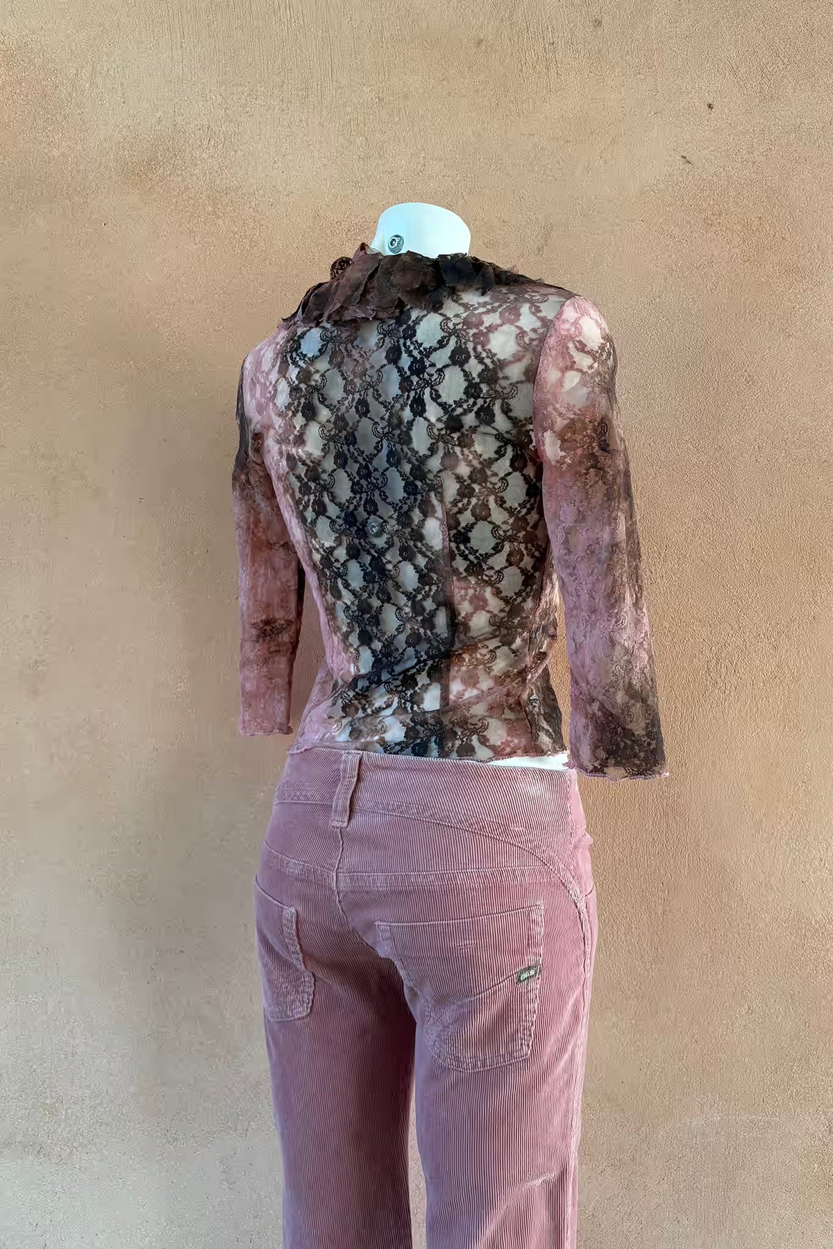 The Dusty Pink & Brown Lace Ruffle Y2K Top
