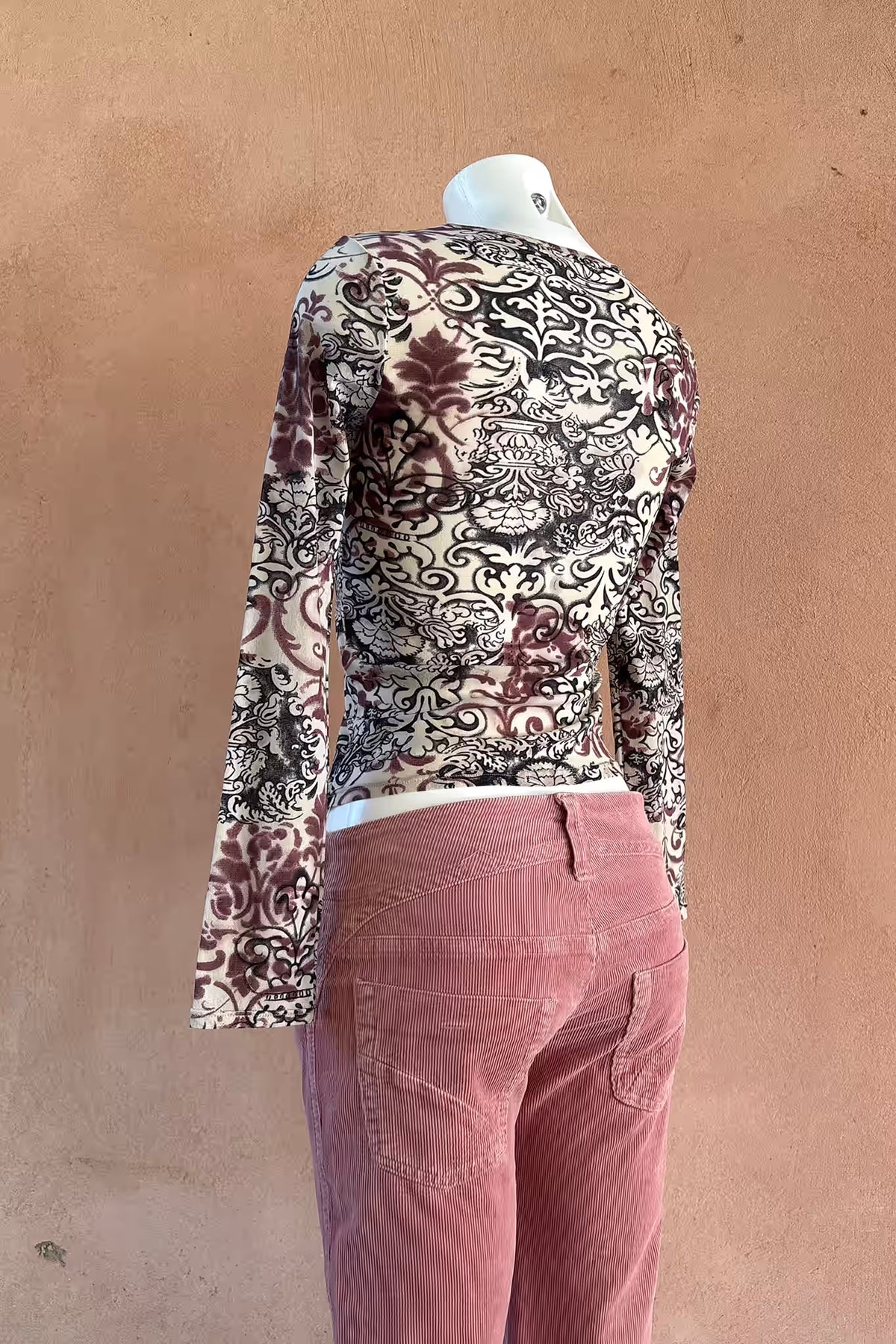 The Baroque Print Mesh Y2K Top