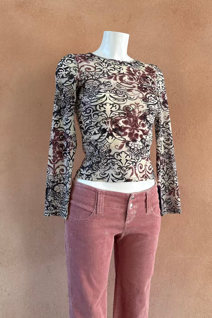 The Baroque Print Mesh Y2K Top