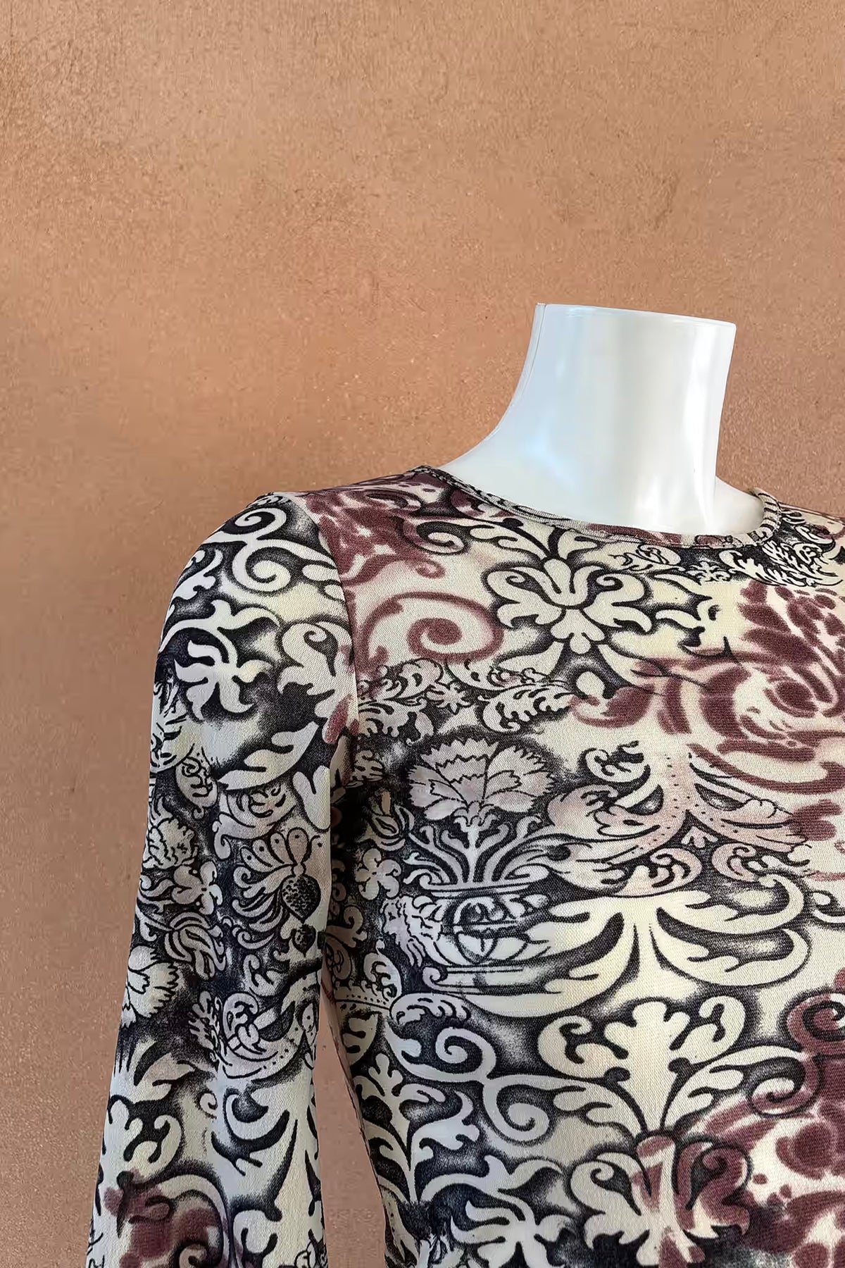 The Baroque Print Mesh Y2K Top