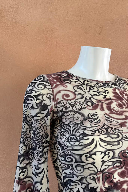 The Baroque Print Mesh Y2K Top
