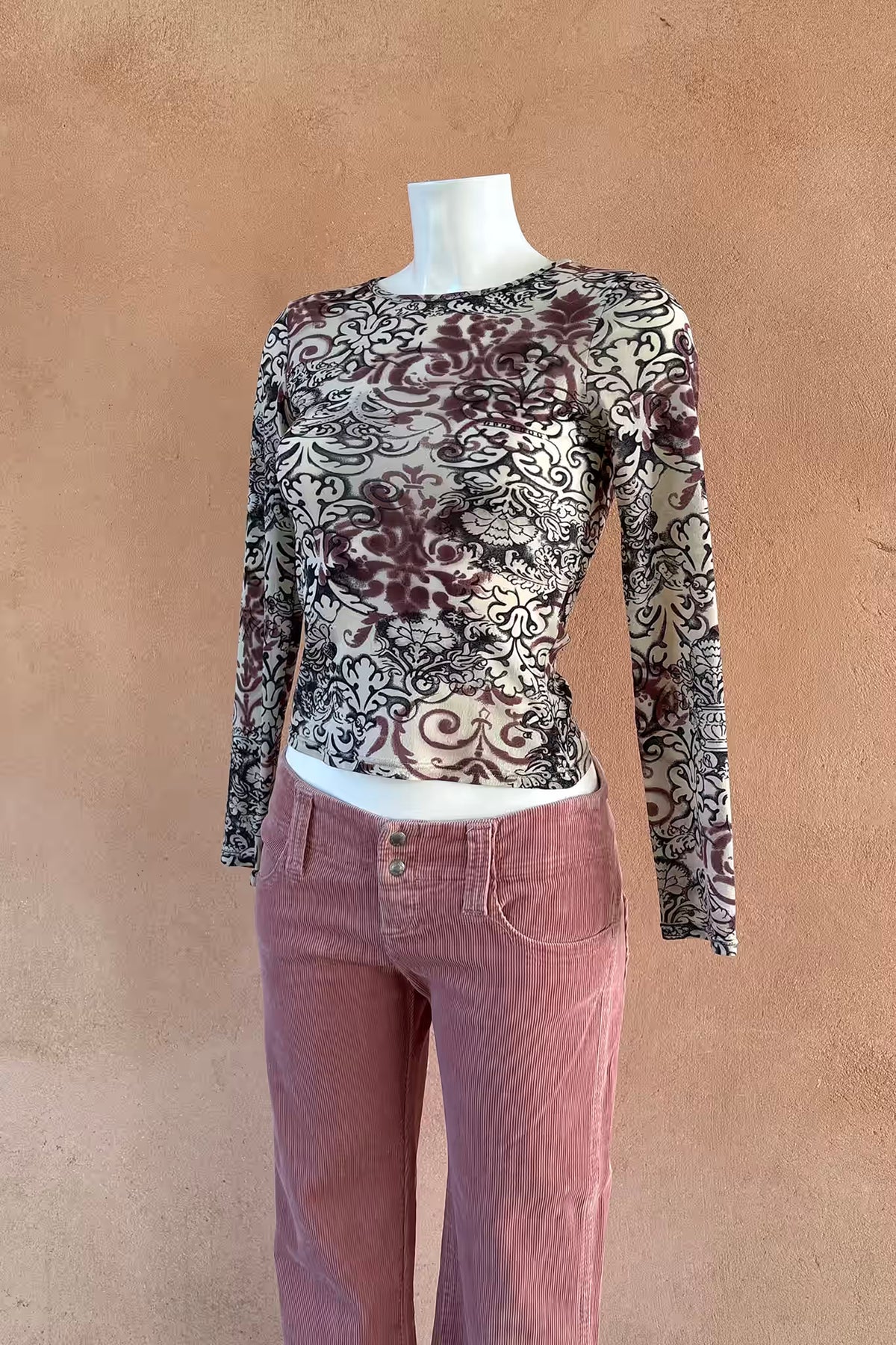 The Baroque Print Mesh Y2K Top