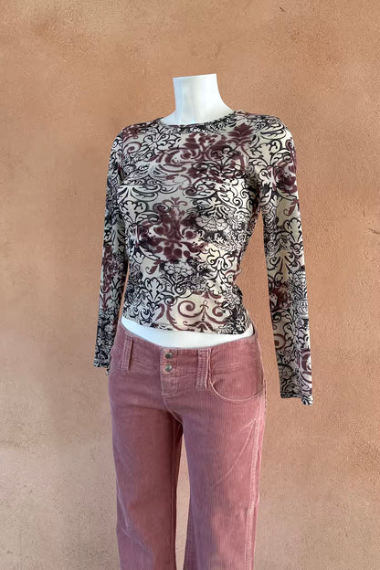 The Baroque Print Mesh Y2K Top