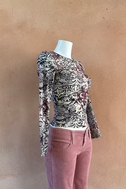 The Baroque Print Mesh Y2K Top