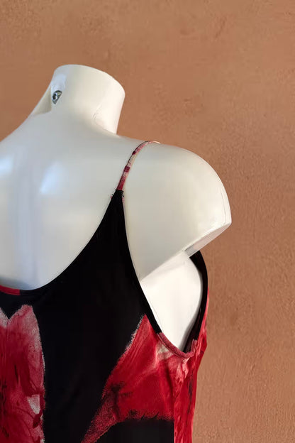 The Black & Red Floral Asymmetrical 90s Slip Dress