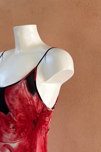 The Black & Red Floral Asymmetrical 90s Slip Dress