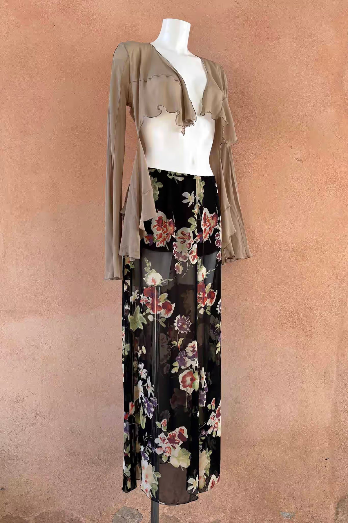 The Patrizia Pepe Taupe Silk Ruffle Wrap Y2K Top