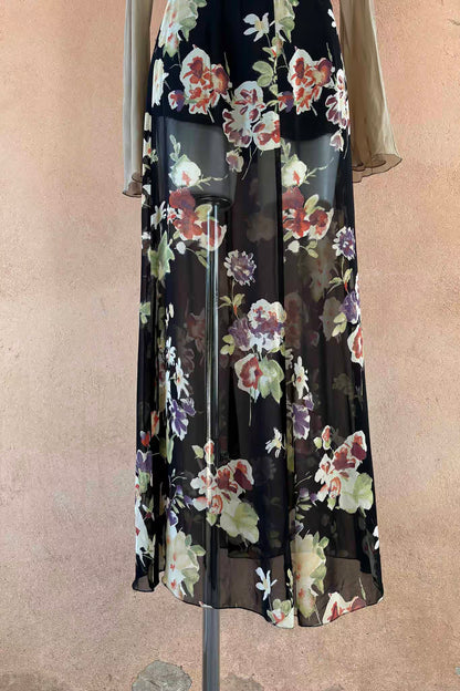 The Mariella Burani Black Floral Sheer 90s Maxi Skirt