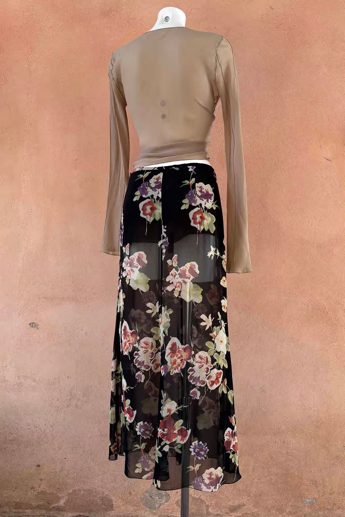The Mariella Burani Black Floral Sheer 90s Maxi Skirt