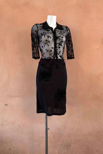 The Black Tonal Velvet Motif 90s Skirt