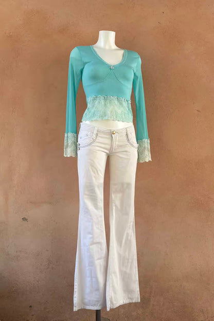 The Sandro Ferrone Turquoise Lace Trim Y2K Top