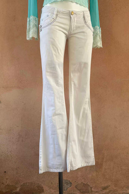 The White Low-Rise Flared Y2K Pants