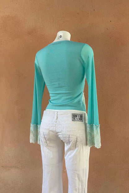 The White Low-Rise Flared Y2K Pants