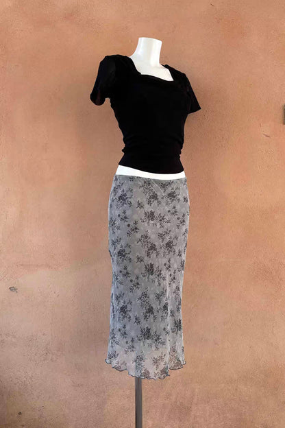 The Black Ruched Square Neck Mesh Y2K Top
