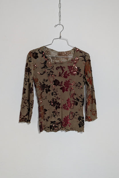 The Velvet-Embroidered Mesh Top