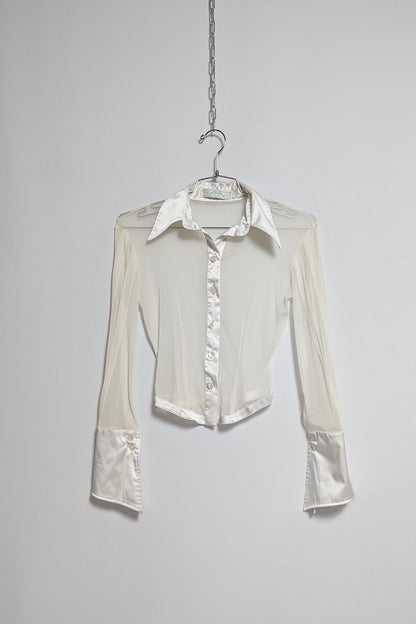 The White Mesh & Satin Sheer Shirt