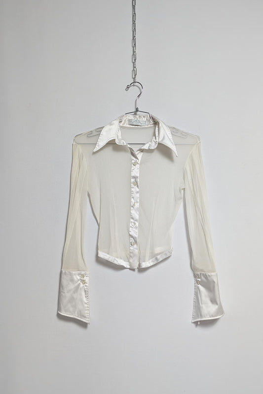 The White Mesh & Satin Sheer Shirt