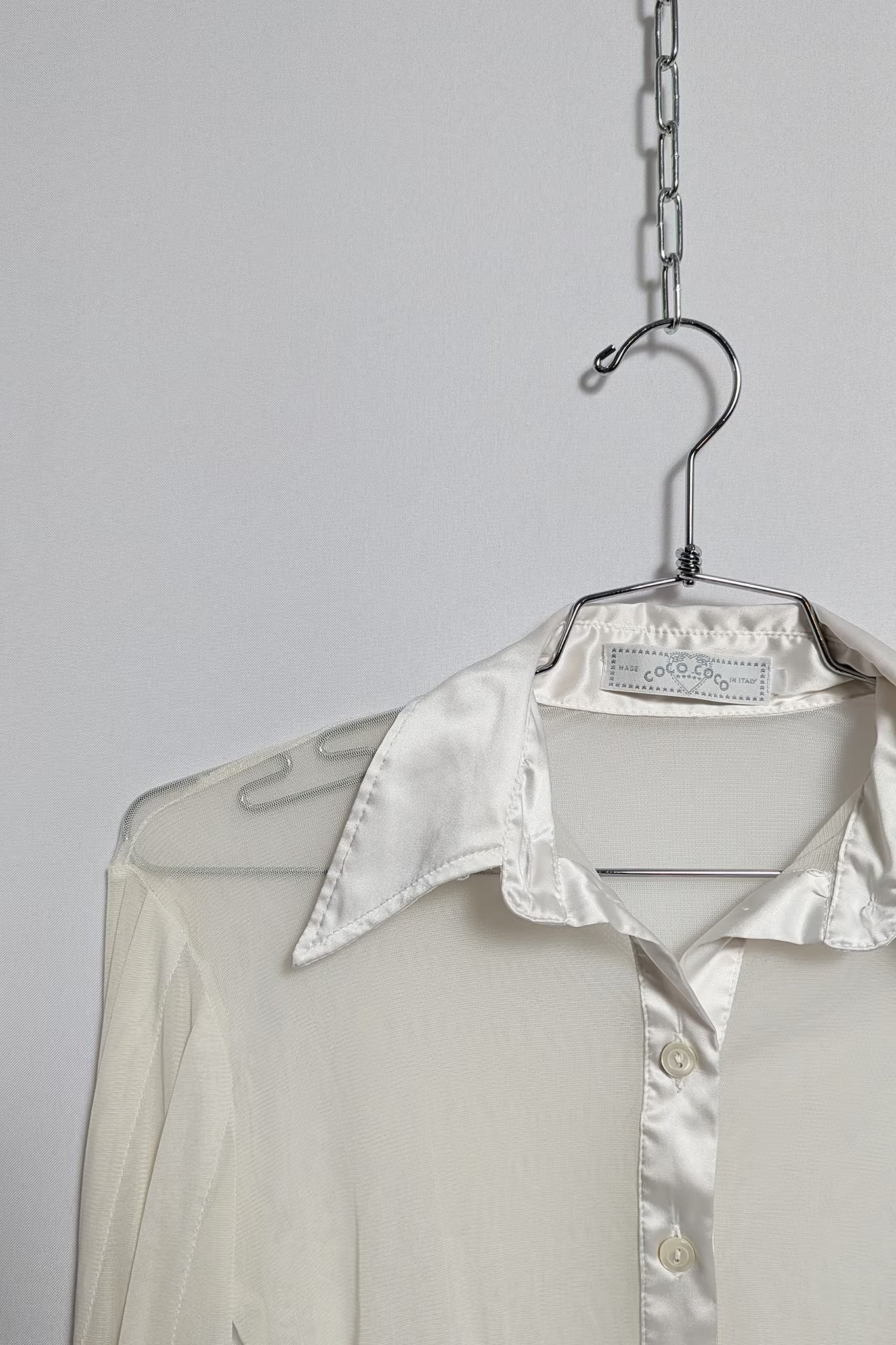 The White Mesh & Satin Sheer Shirt