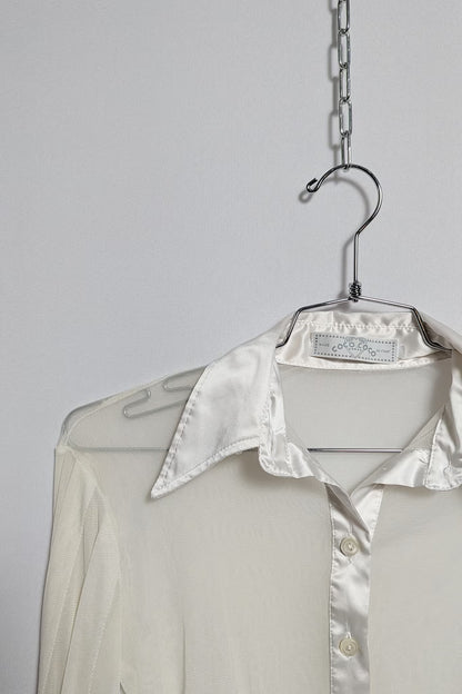 The White Mesh & Satin Sheer Shirt