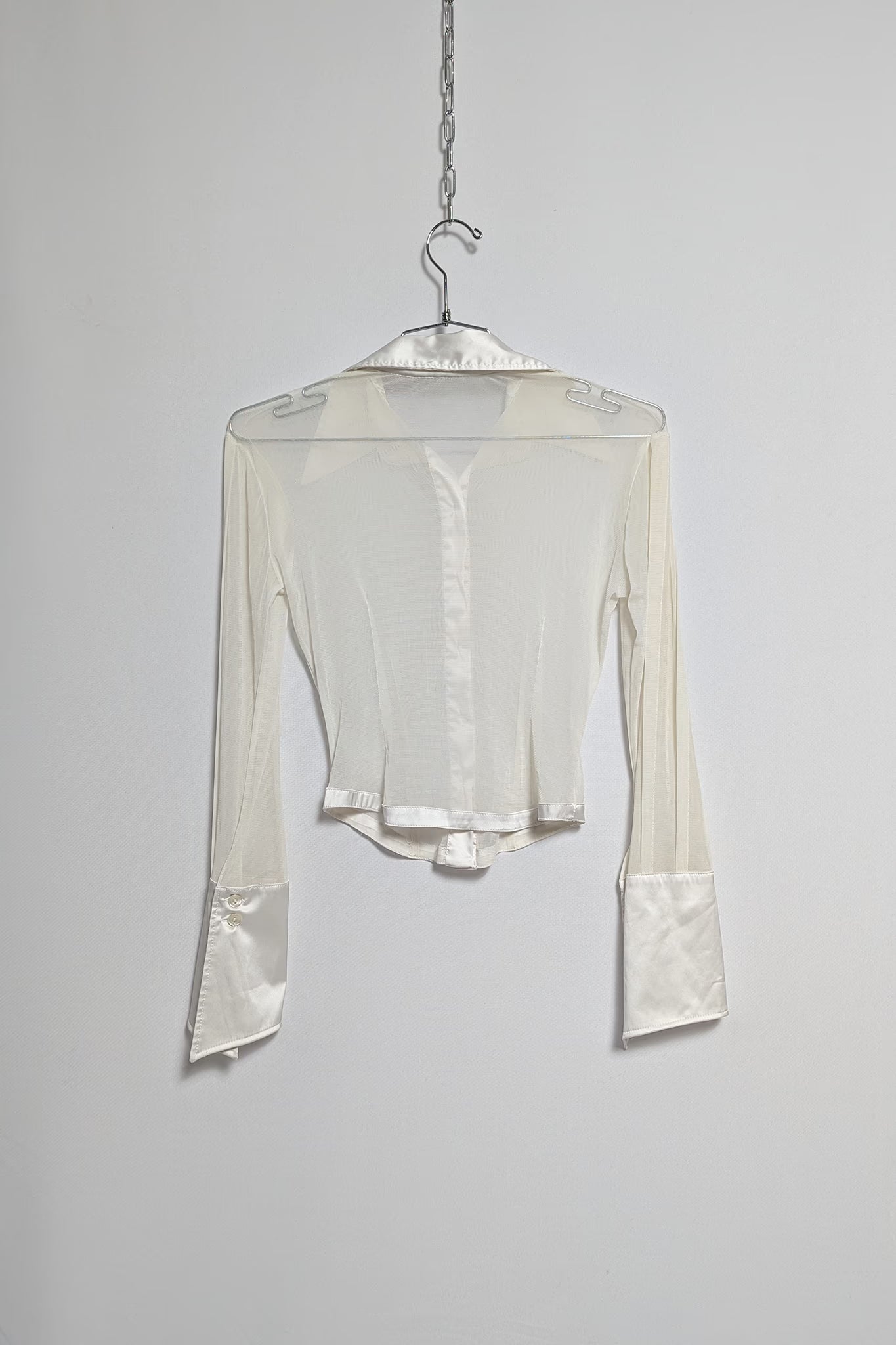 The White Mesh & Satin Sheer Shirt