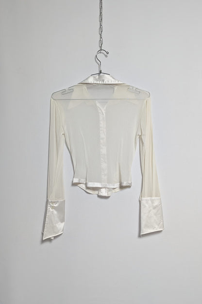 The White Mesh & Satin Sheer Shirt