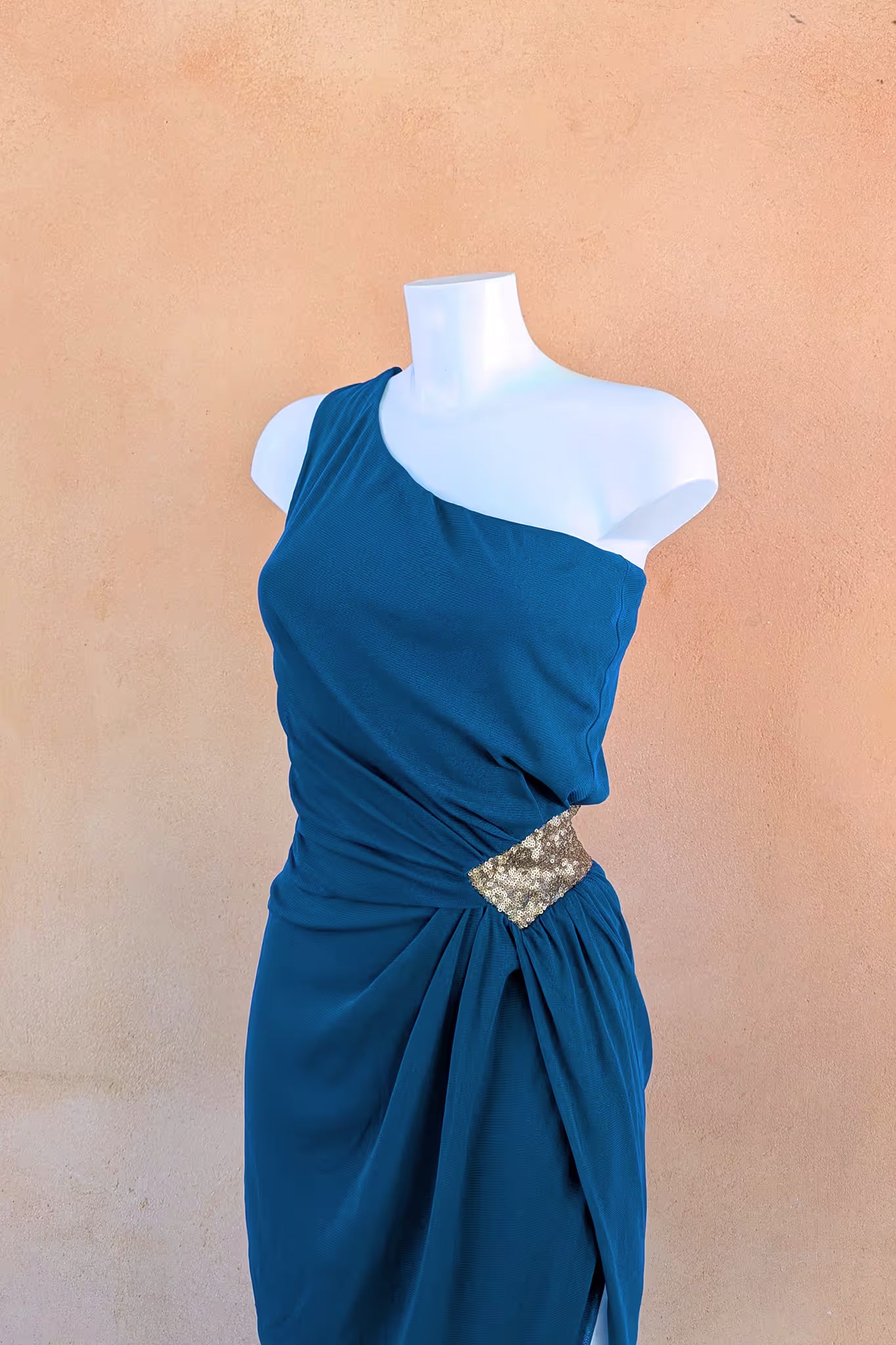 The Deep Turquoise Sequin Mesh Mini Dress