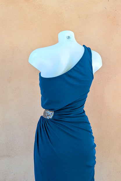 The Deep Turquoise Sequin Mesh Mini Dress
