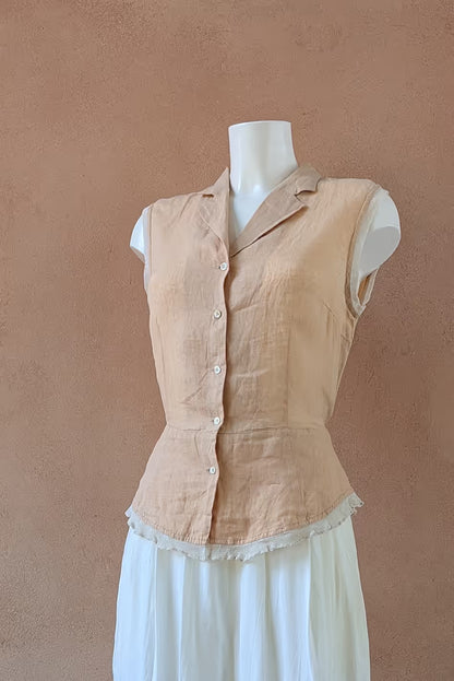 The Peach Linen Lace-Trim Sleeveless Shirt