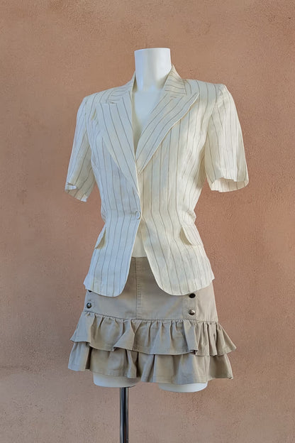 The Cream Pinstripe Linen Blazer Top