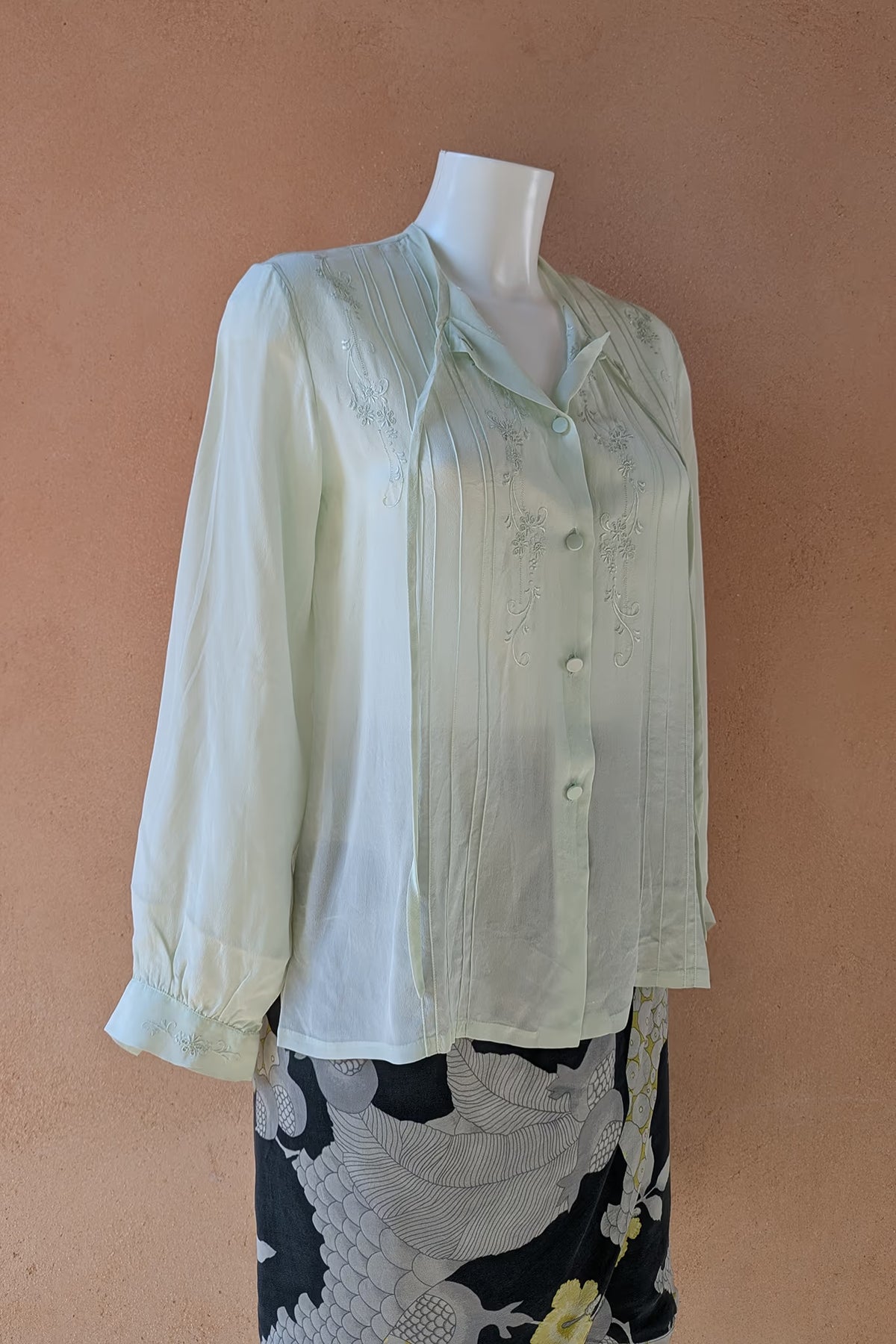 The 90s Mint Silk Blouse