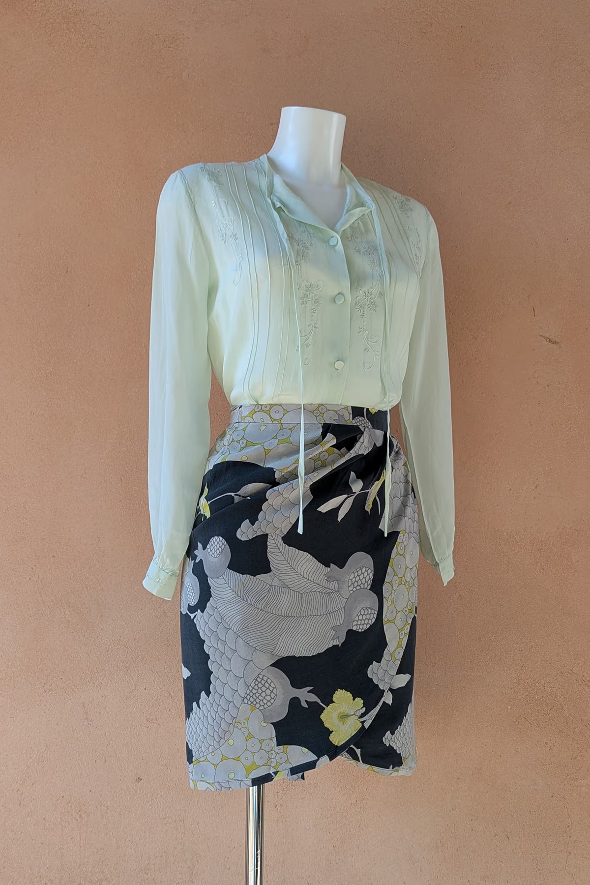 The 90s Mint Silk Blouse