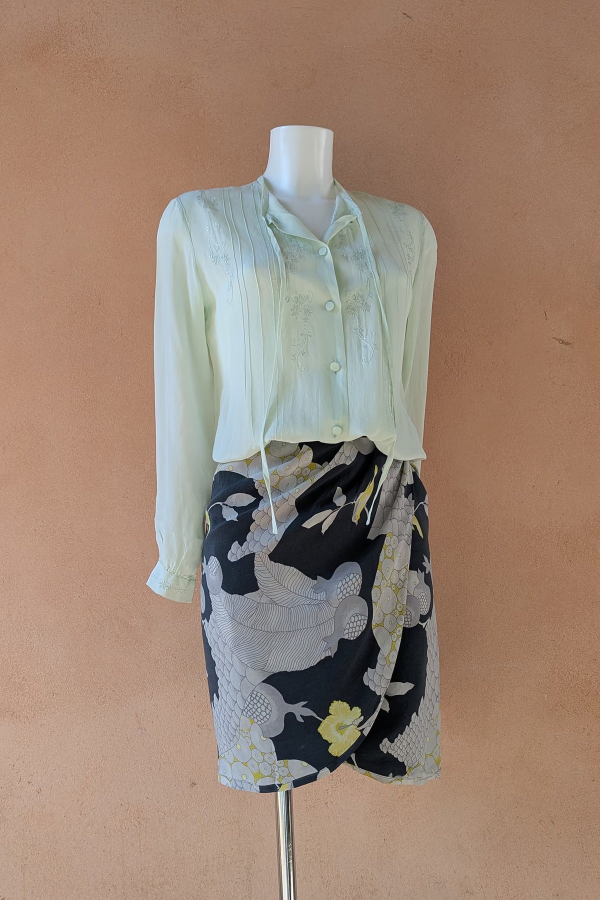 The 90s Mint Silk Blouse