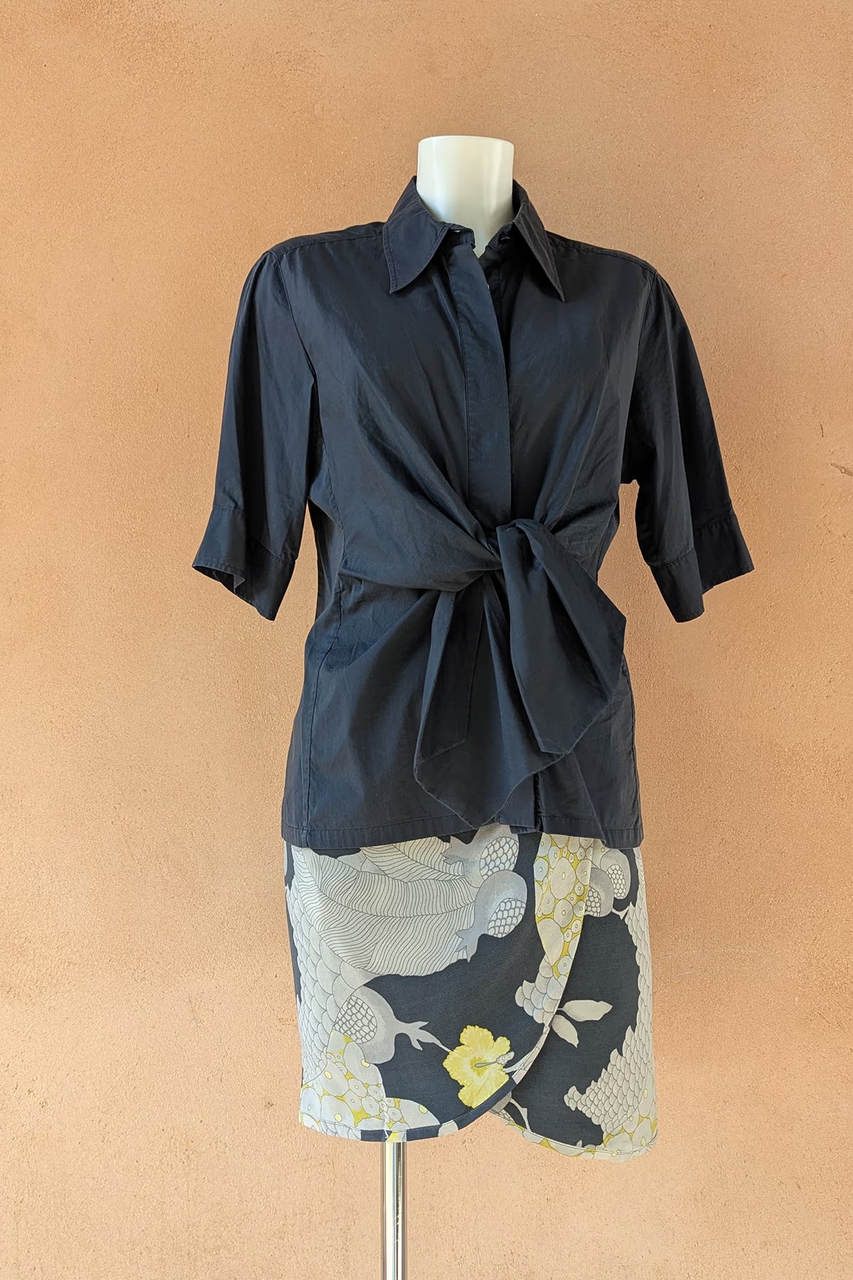 The Navy Waist Tie Y2K Cotton Shirt