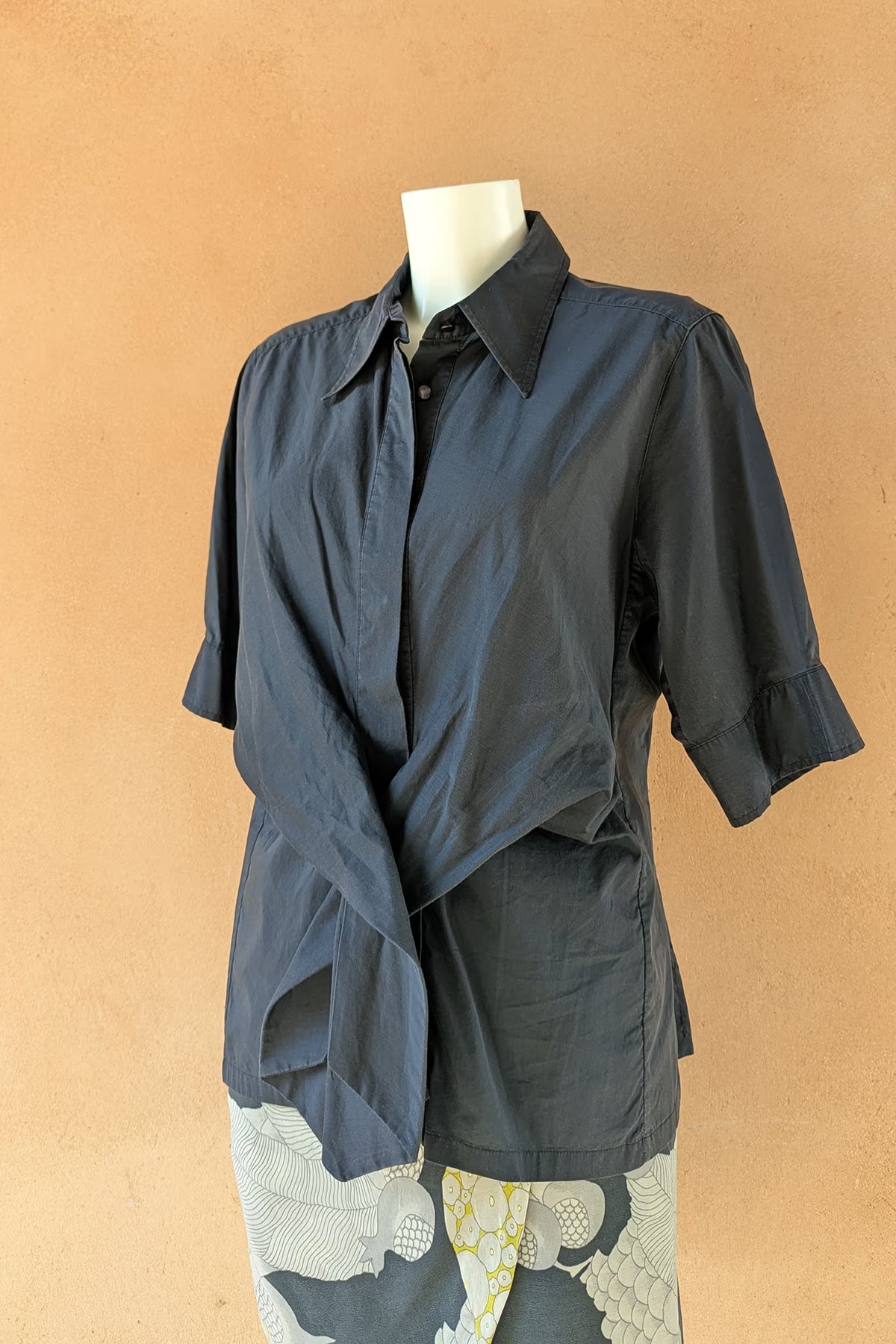 The Navy Waist Tie Y2K Cotton Shirt