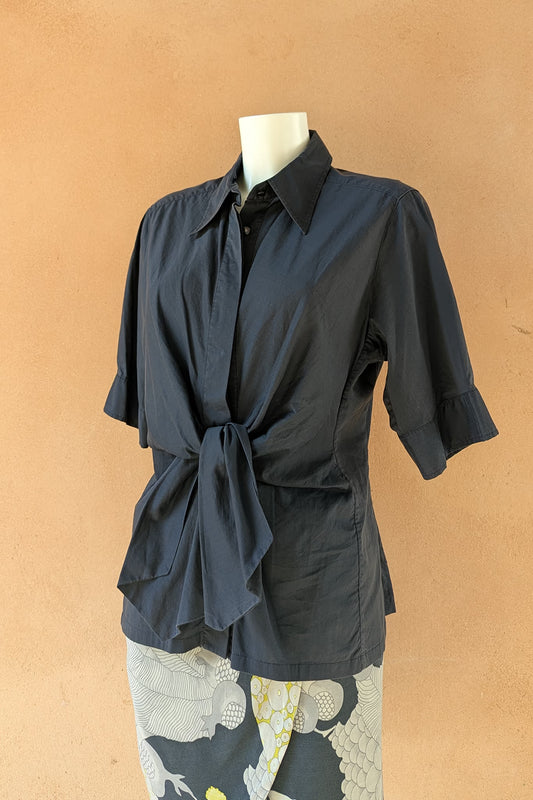 The Navy Waist Tie Y2K Cotton Shirt