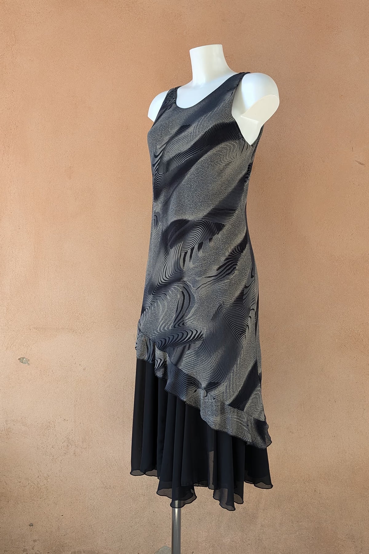 The Black & Gray Asymmetric Ruffle Dress