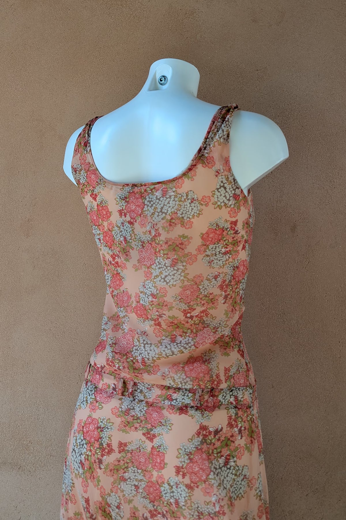 The Marc Cain Peach Floral Asymmetric Y2K Silk Dress