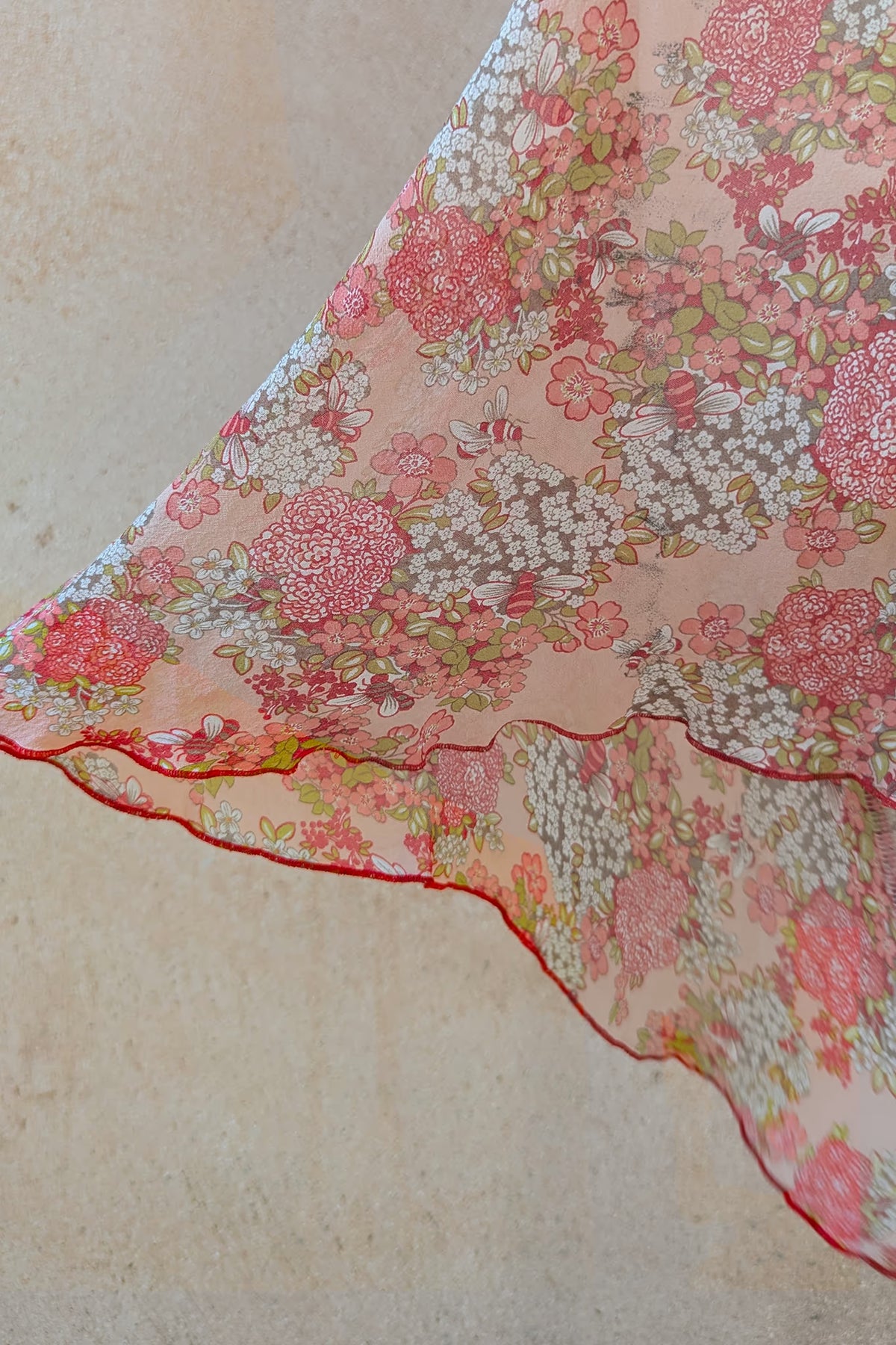 The Marc Cain Peach Floral Asymmetric Y2K Silk Dress