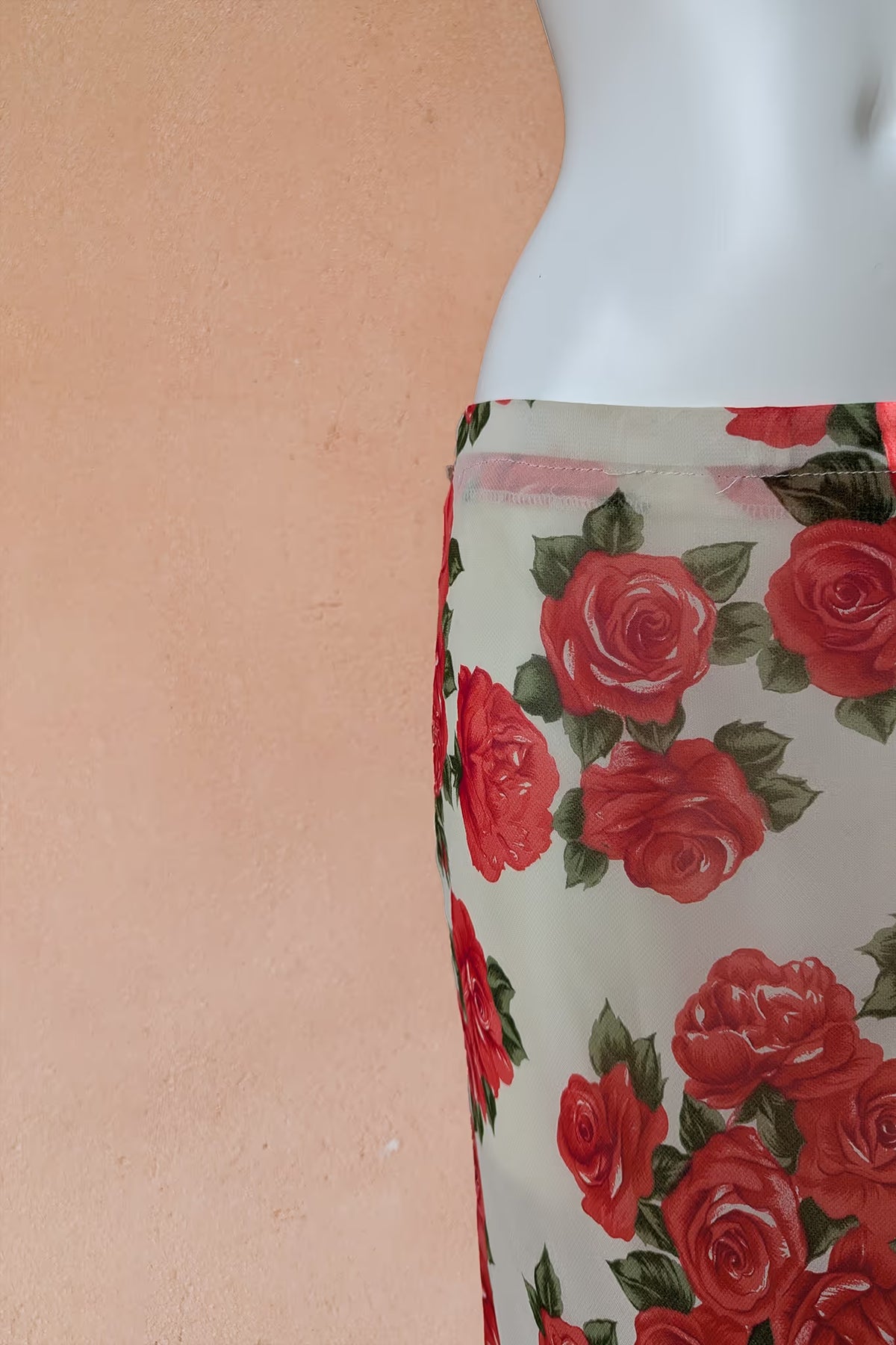 The Red Rose Print Viscose Maxi Skirt